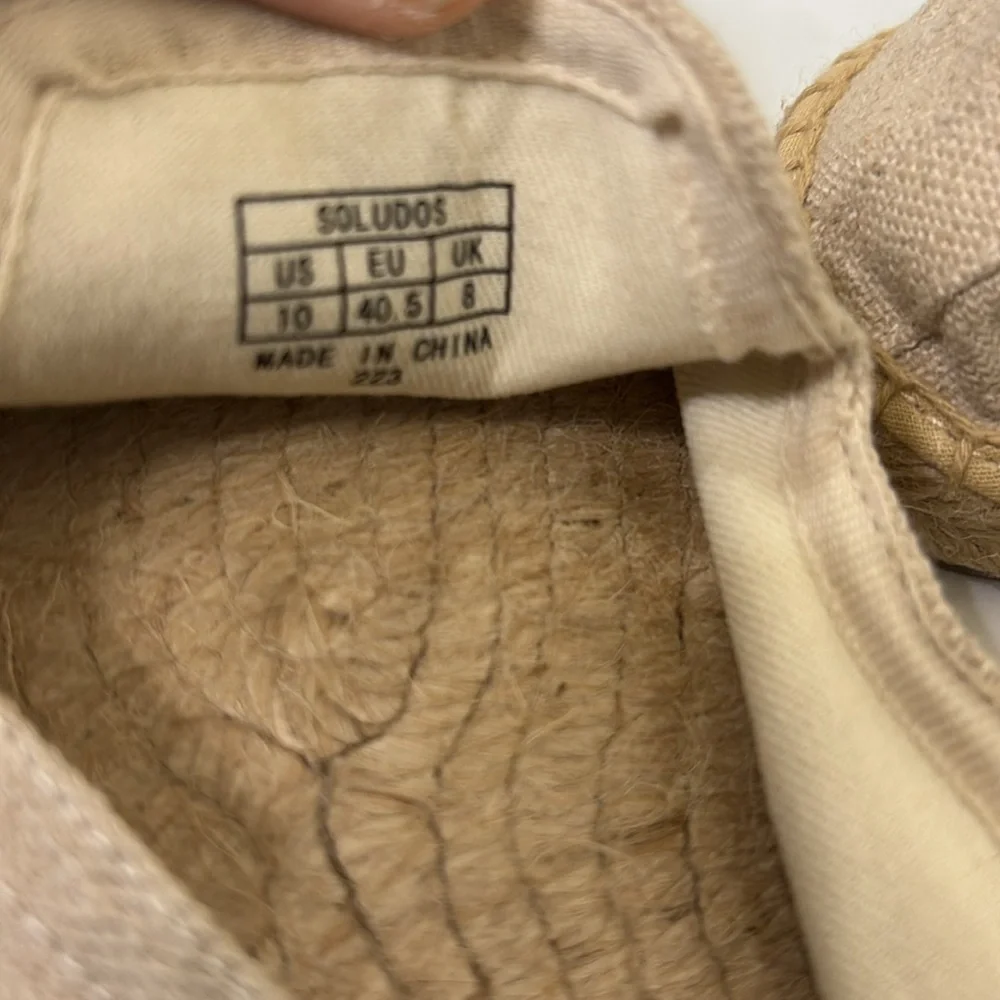 Soludos Natural Canvas Espadrilles with Blue Palm and Script